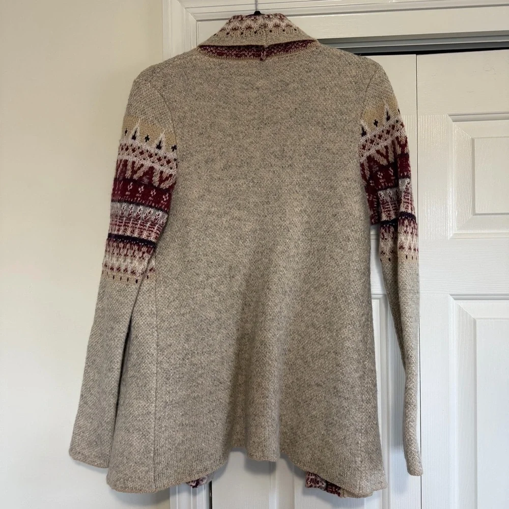Orvis Tan Burgundy Open Front Cardigan Wool Alpaca Size Medium